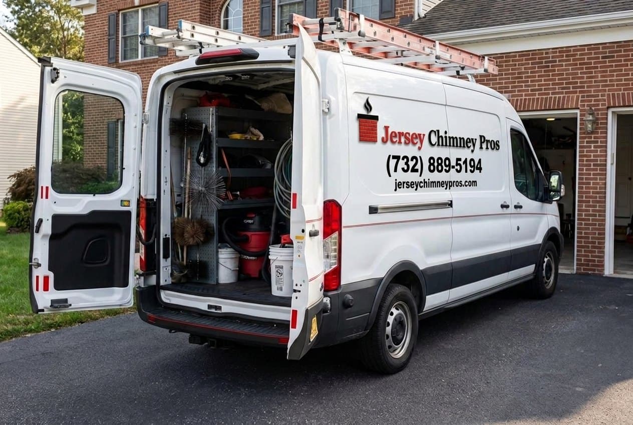 Jersey Chimney Pros work van loaded with chimney sweeping equipment, Ocean & Monmouth County NJ
