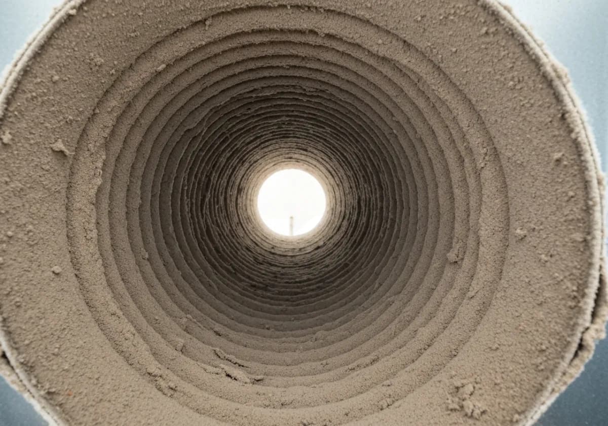 Before — air duct cleaning: Dust-laden supply ducts cleaned to improve airflow and indoor air quality.