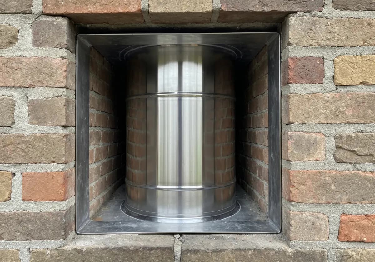 After — chimney relining: A cracked, deteriorated flue lined with a new code-compliant stainless liner.