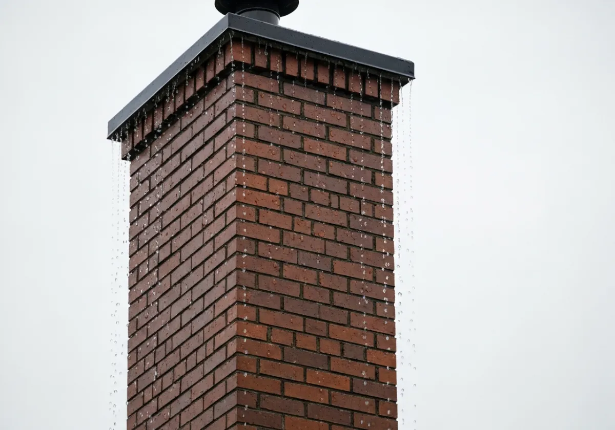After — chimney waterproofing: Porous, stained brick sealed with a breathable masonry water repellent.
