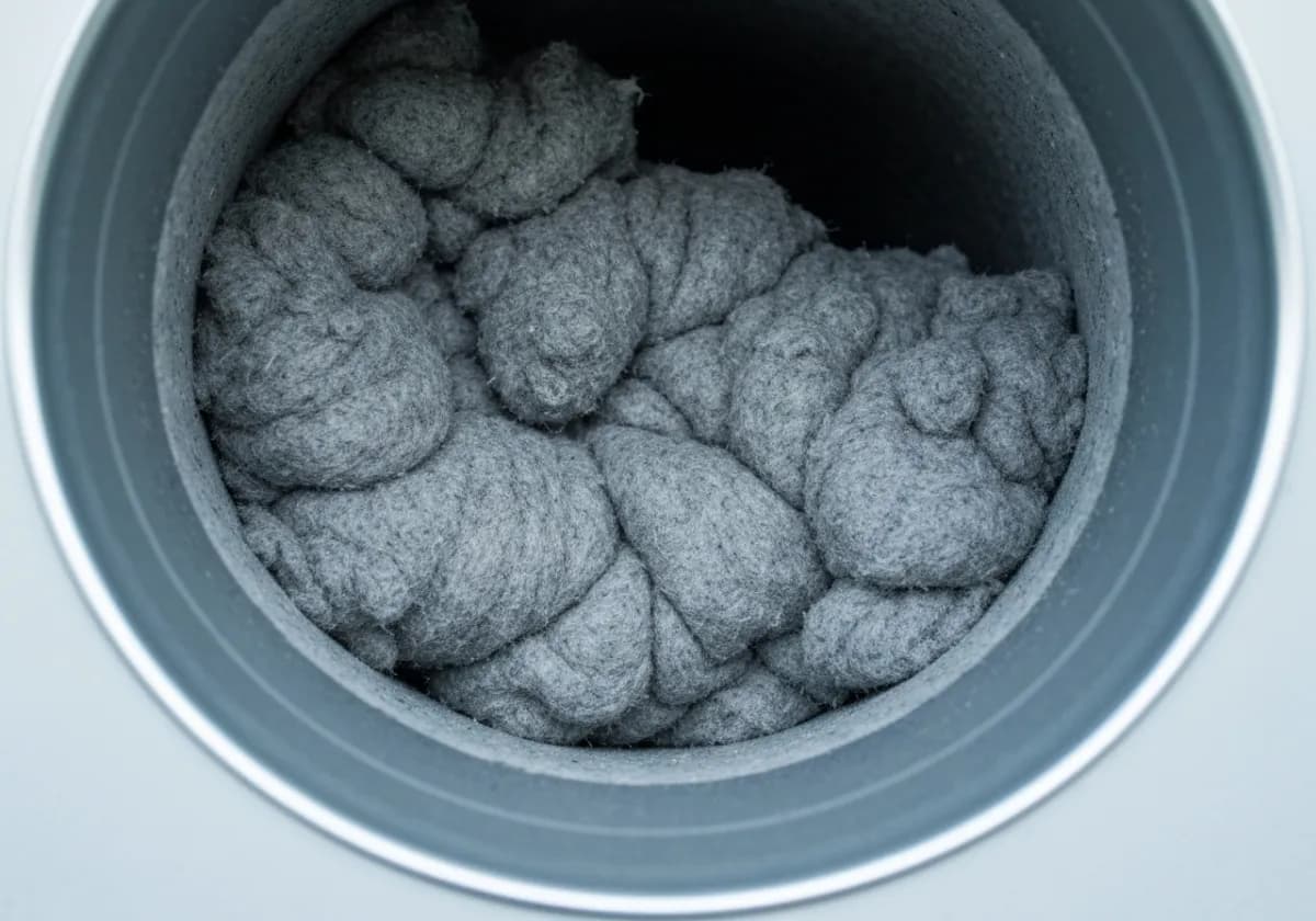 Before — dryer vent cleaning: A lint-clogged dryer vent line cleared for safer, faster drying.