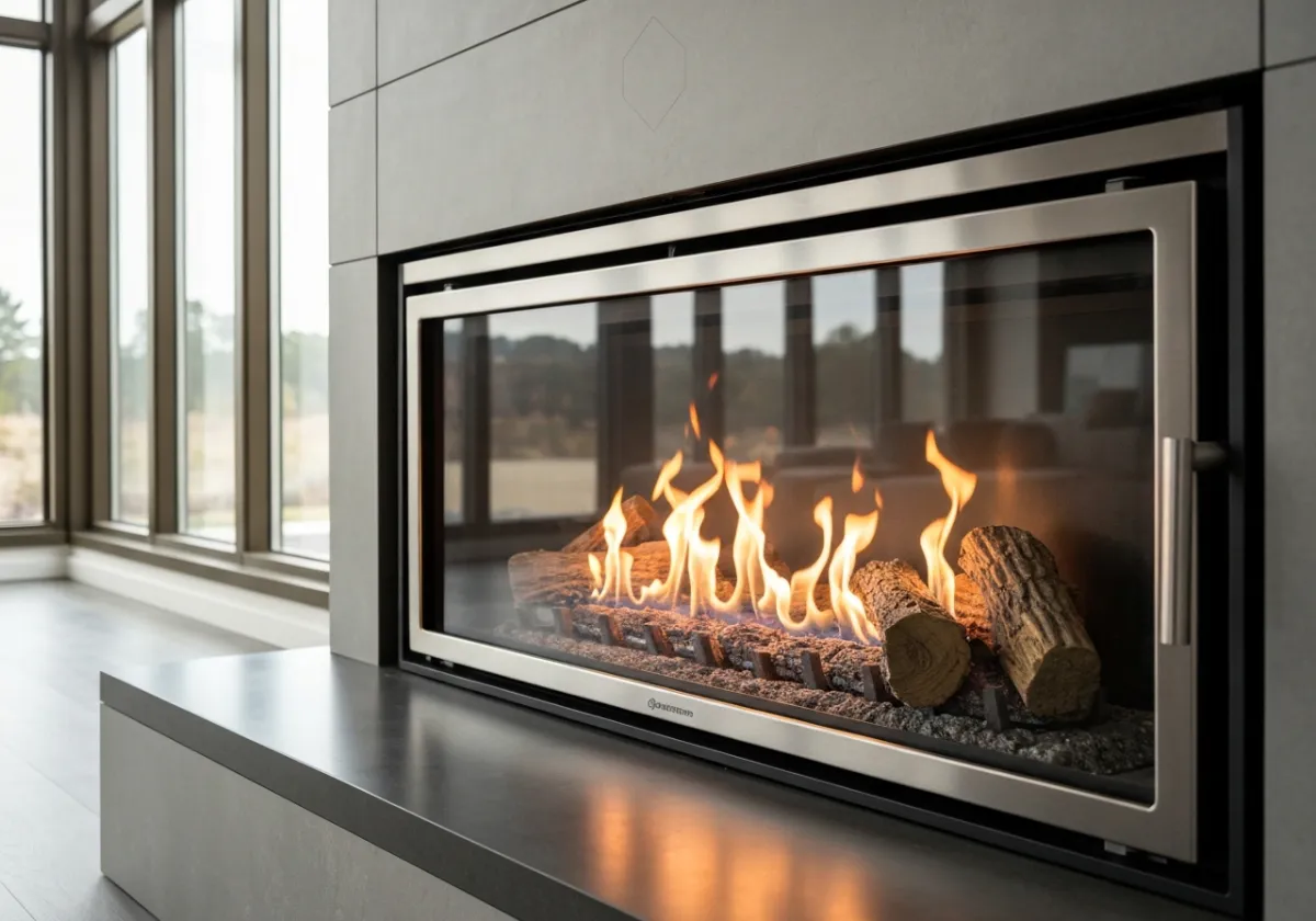 After — gas fireplace service: A dirty, poorly burning gas fireplace cleaned and tuned to a clean, steady flame.