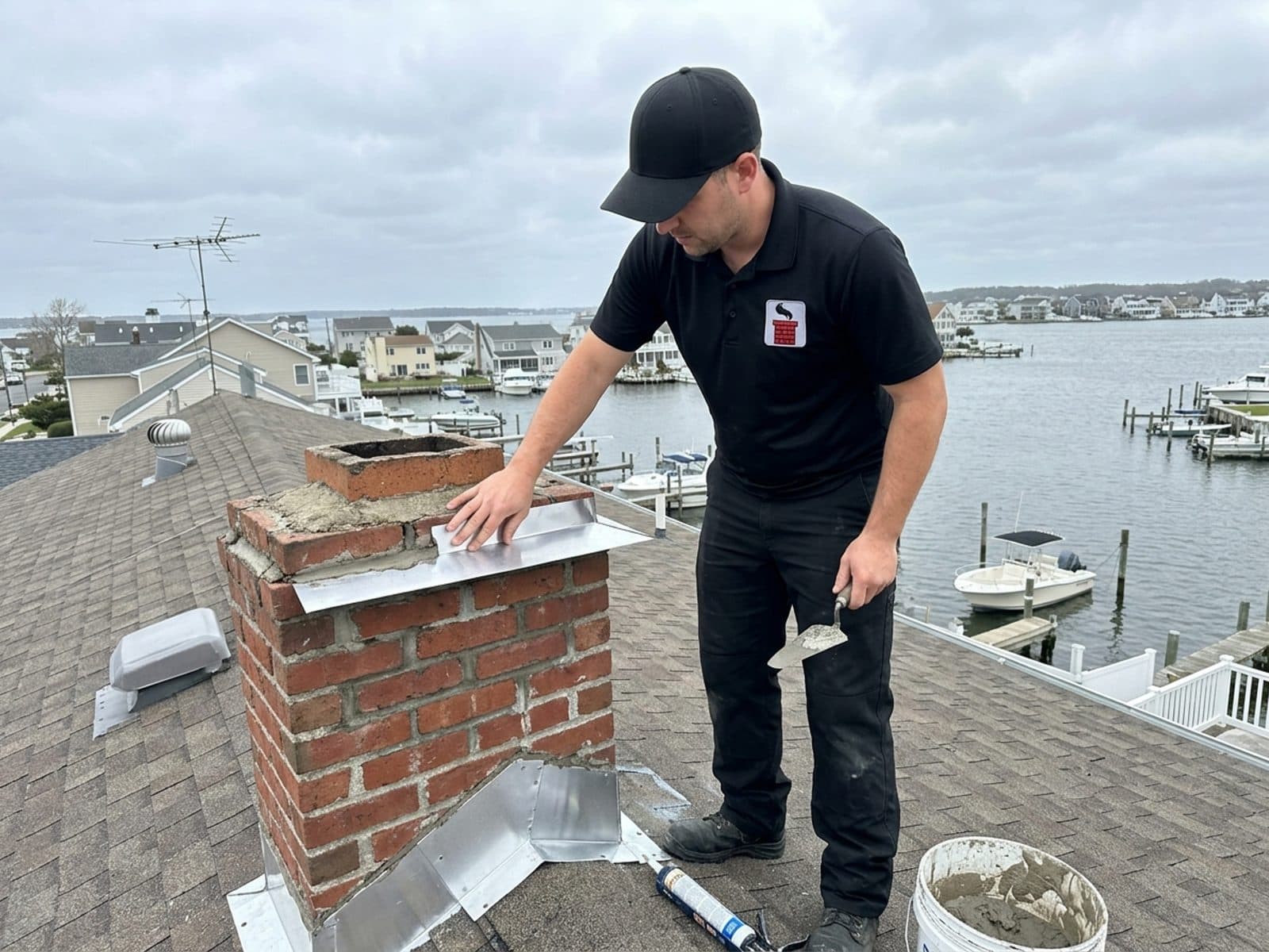 Chimney flashing repair work by Jersey Chimney Pros in the Jersey Shore