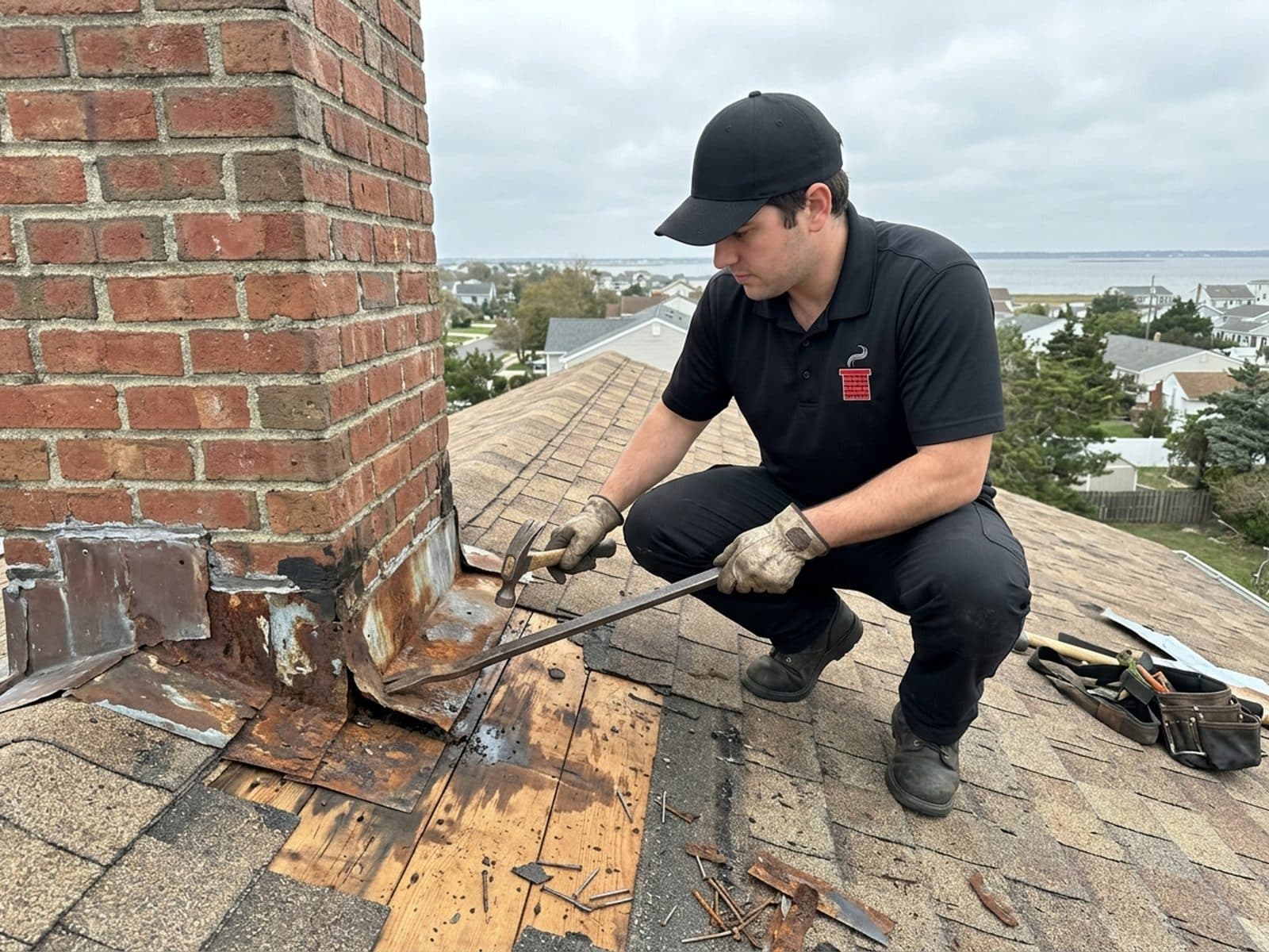 Chimney flashing repair work by Jersey Chimney Pros in the Jersey Shore