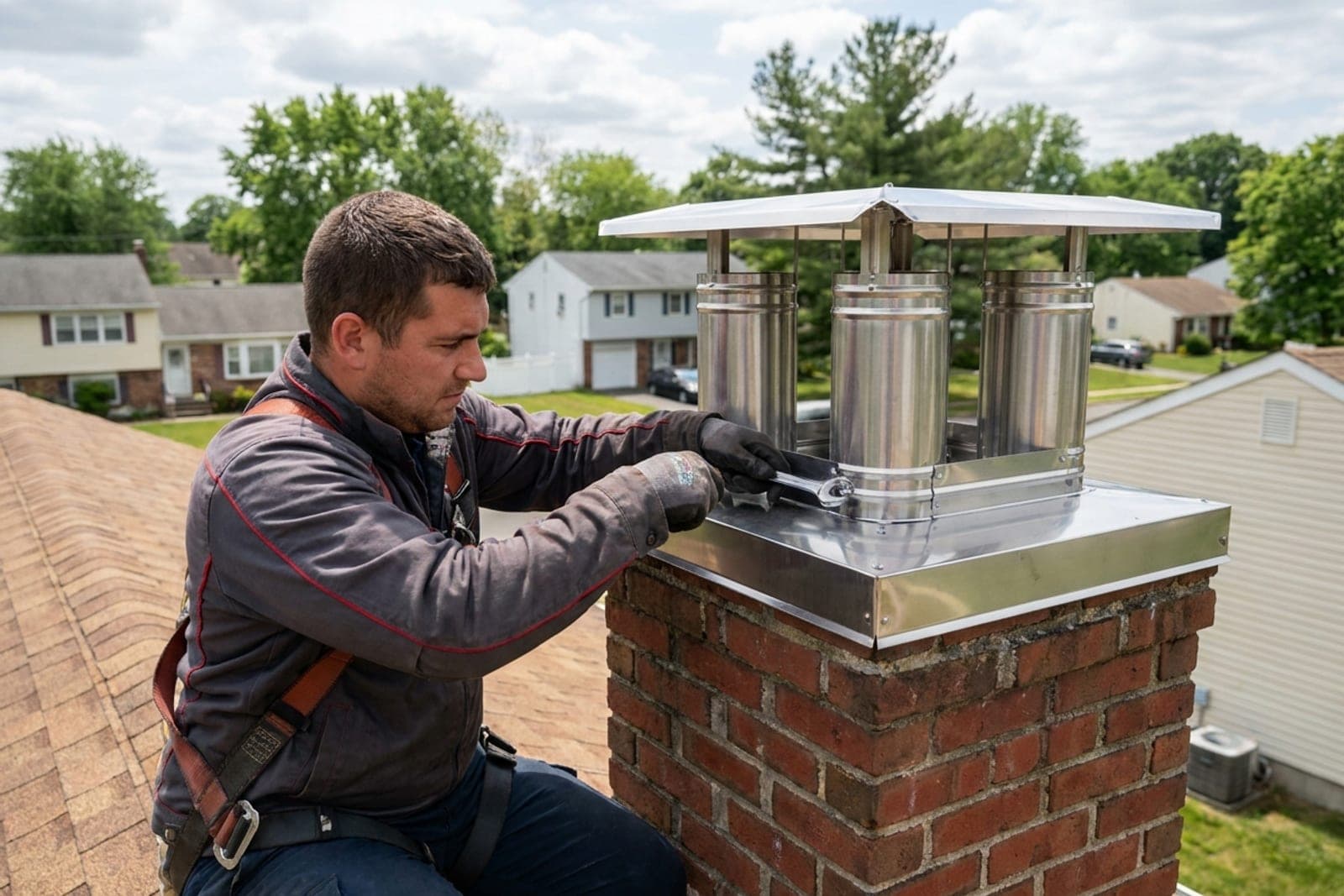 Stainless steel chimney cap installation
