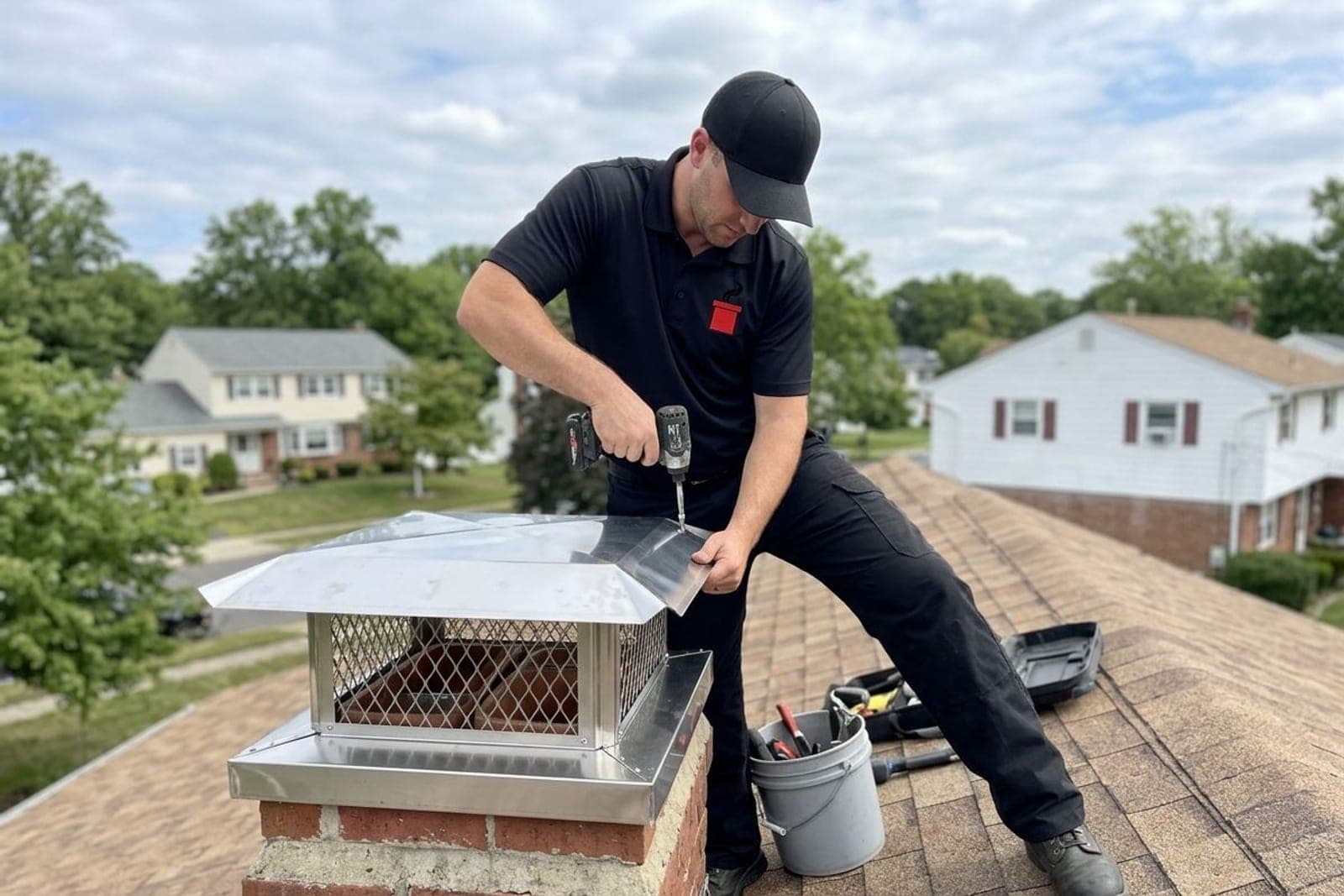 Stainless steel chimney cap installation
