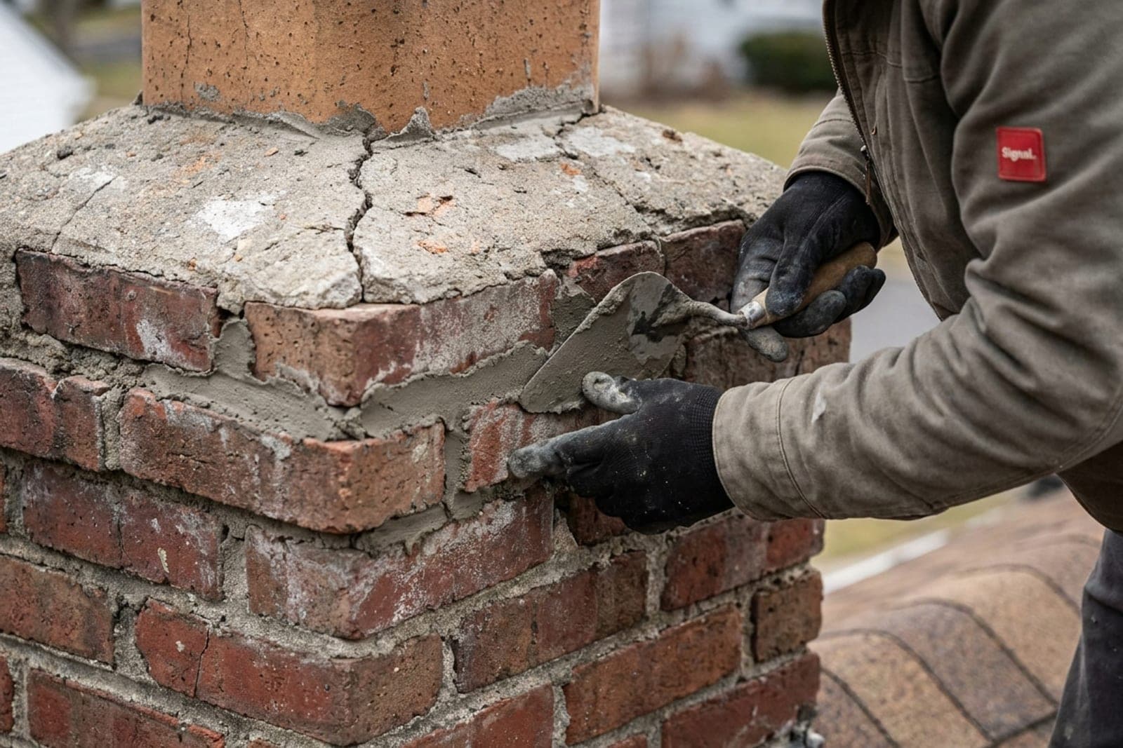 Chimney crown repair and repointing