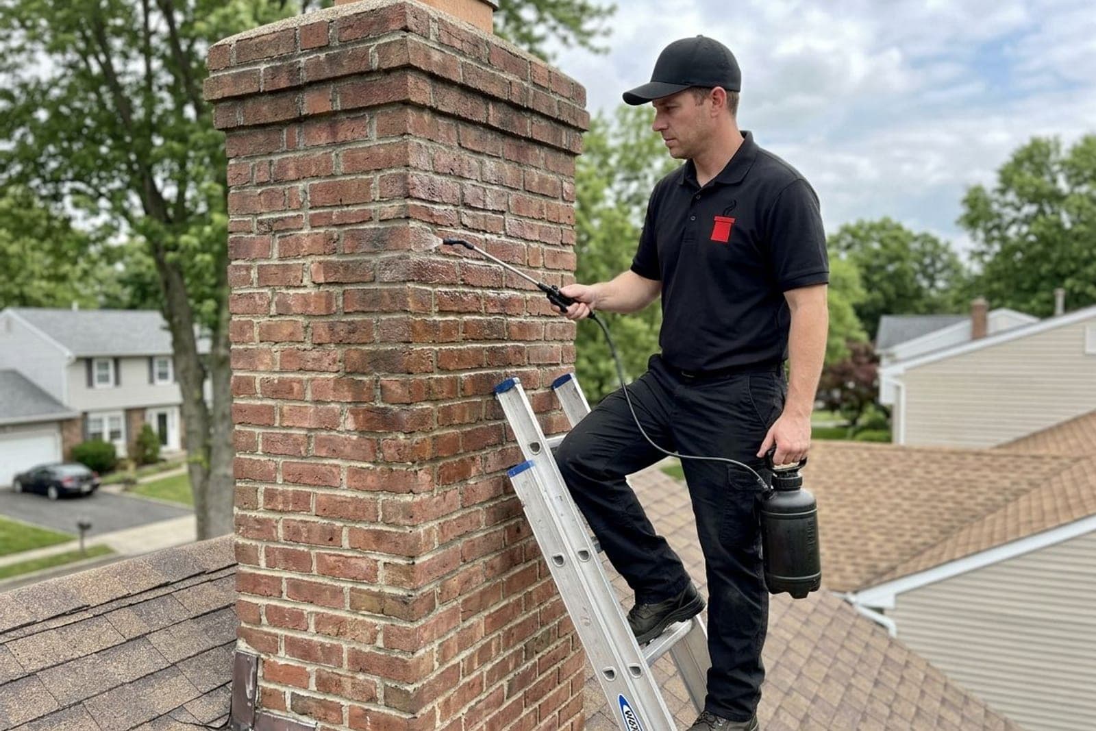 Chimney waterproofing being applied to brickwork